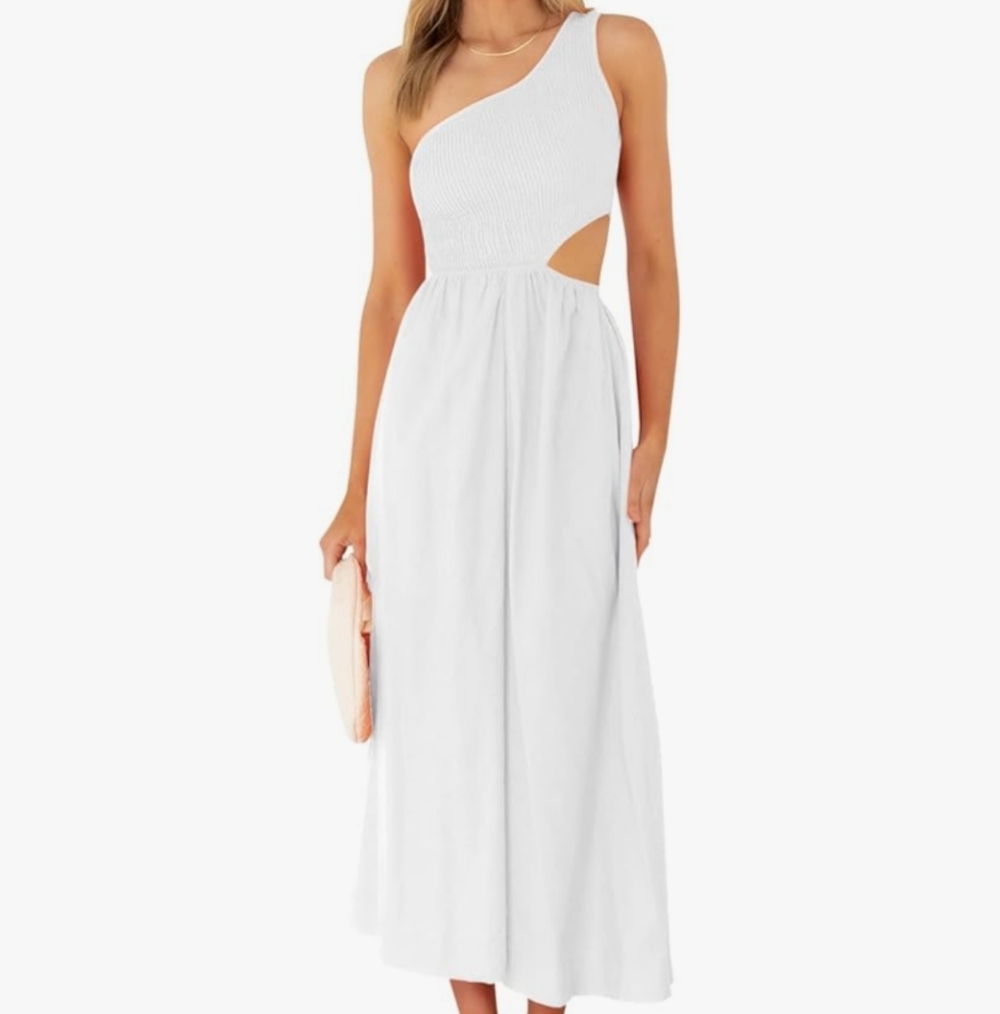One-Shoulder White Cutout Maxi Dress Size Small